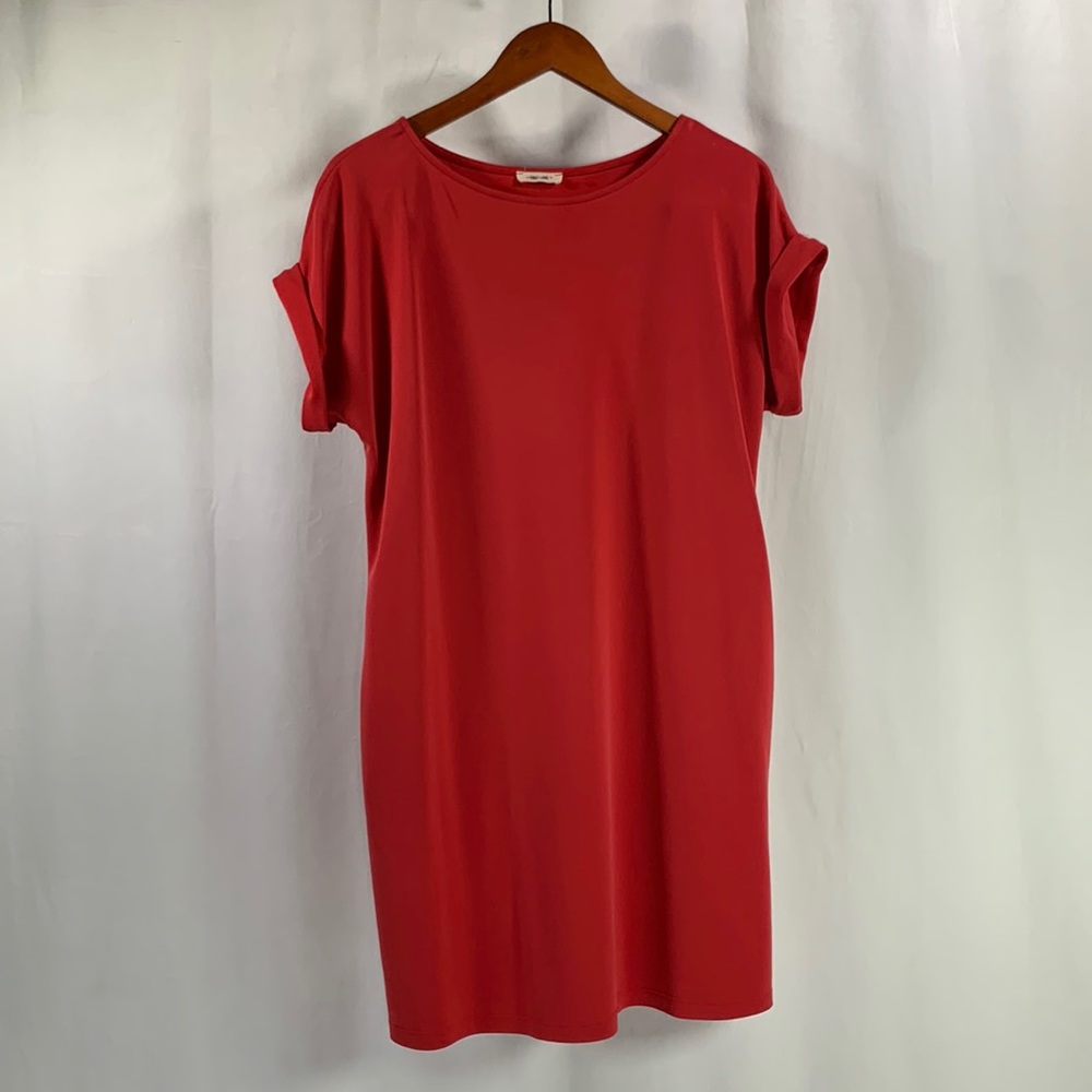 First Love Soft‎ Watermelon Red T-Shirt Dress with Pockets Cuffed Size L
